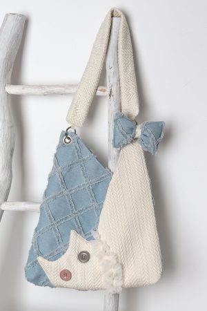 Denim Plaid Cat Shoulder Crossbody Bag - Original Design, Cute and Stylish, Ideal for Casual and Y2K Fashion Enthusiasts