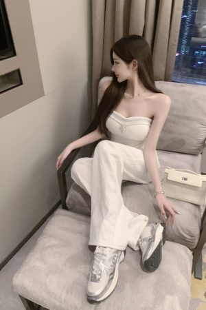 Diamond Strapless Vest Two-Piece Set with Built-In Chest Pad - Trendy Summer Style