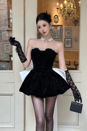 Disney Princess Big Bow Rhinestone Strapless Dress - 2024 Spring/Summer Collection, Y2K Inspired, Perfect for Special Occasions