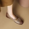 Distressed Brown Chunky Heel Loafers for Women - Genuine Leather Round Toe with Metal Buckle - Retro 90s Style Shoes