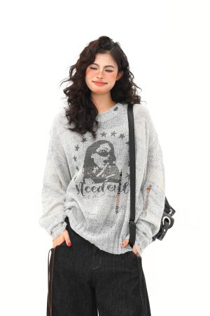 Distressed Hollowed-Out Long Sleeve Cover-Up Top for Women - Retro American Style Sun Protection Knitted Summer Fashion