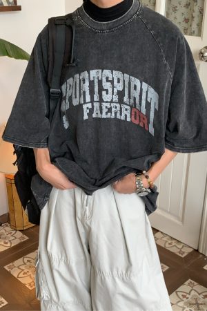 Distressed Letter Print Heavyweight Short Sleeve T-Shirt for Women - Casual Loose Round Neck Tee, Summer Vintage Style