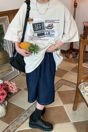 Distressed Oversized T-Shirt for Couples - Handmade American Vintage Style, Computer Washed, Trendy Summer Short Sleeve