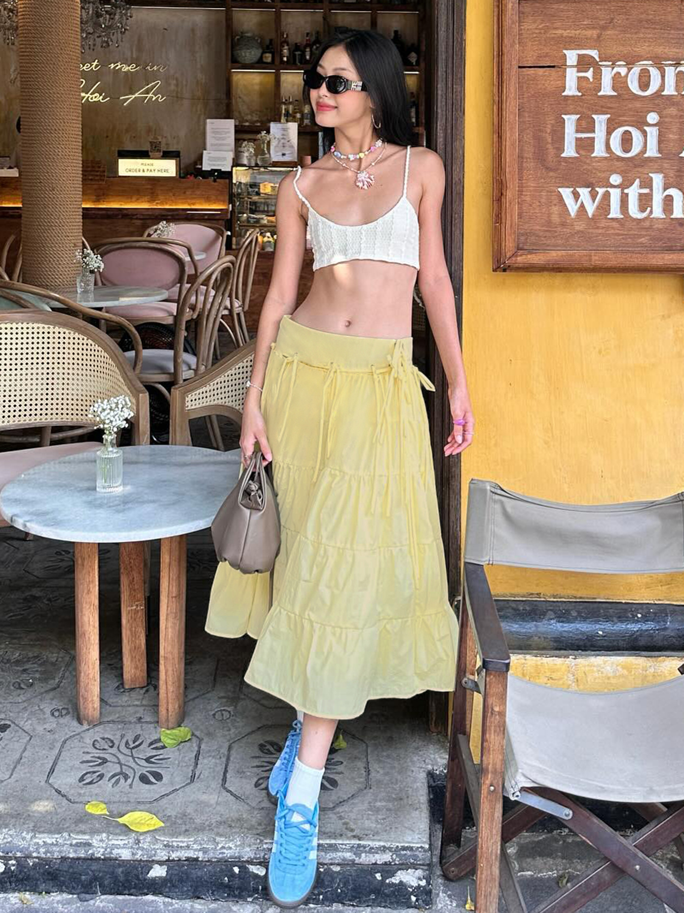 Dopamine Color Fresh Yellow A-Line Long Skirt for Girls with Butterfly Tie and Spliced Design - Y2K Inspired Fashion Dopamine Color Fresh Yellow A-Line Long Skirt for Girls with Butterfly Tie and Spliced Design - Y2K Inspired Fashion