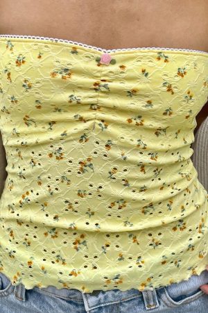 Dopamine Color Fresh Yellow A-Line Long Skirt for Girls with Butterfly Tie and Spliced Design - Y2K Inspired Fashion