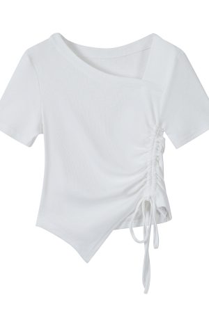 Dopamine Goose Yellow Irregular Waist Short Sleeve T-Shirt Blouse - 2025 Summer Fashion Trend, Y2K Style