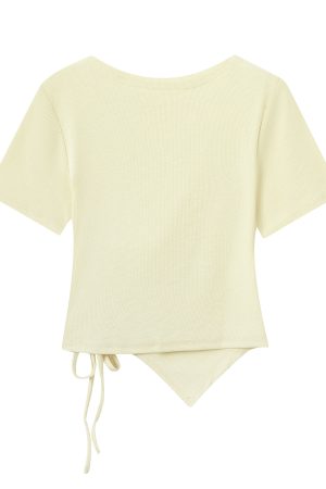 Dopamine Goose Yellow Irregular Waist Short Sleeve T-Shirt Blouse - 2025 Summer Fashion Trend, Y2K Style