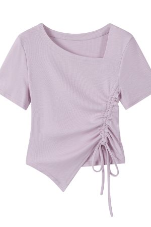 Dopamine Goose Yellow Irregular Waist Short Sleeve T-Shirt Blouse - 2025 Summer Fashion Trend, Y2K Style