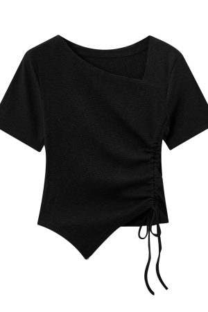 Dopamine Goose Yellow Irregular Waist Short Sleeve T-Shirt Blouse - 2025 Summer Fashion Trend, Y2K Style