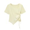 Dopamine Goose Yellow Irregular Waist Short Sleeve T-Shirt Blouse - 2025 Summer Fashion Trend, Y2K Style
