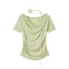 Dopamine Green Loose Short-Sleeve T-Shirt, Summer Knit Top for May Day Outings, Casual Style, Perfect for Photoshoots and Everyday Wear