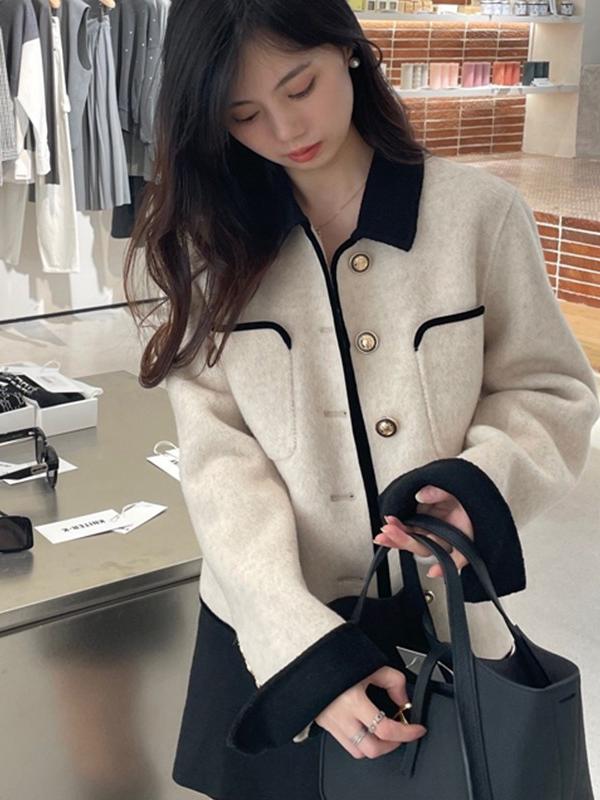 Double-Sided Cashmere Short Coat for Women with Gold Buttons - French Style Petite Woolen Jacket for Autumn and Winter 2024 Double-Sided Cashmere Short Coat for Women with Gold Buttons - French Style Petite Woolen Jacket for Autumn and Winter 2024
