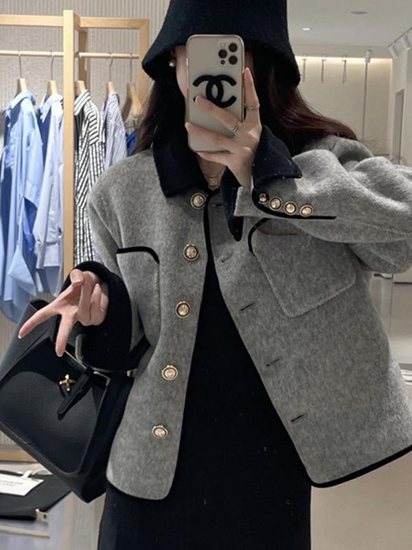 Double-Sided Cashmere Short Coat for Women with Gold Buttons - French Style Petite Woolen Jacket for Autumn and Winter 2024 Double-Sided Cashmere Short Coat for Women with Gold Buttons - French Style Petite Woolen Jacket for Autumn and Winter 2024