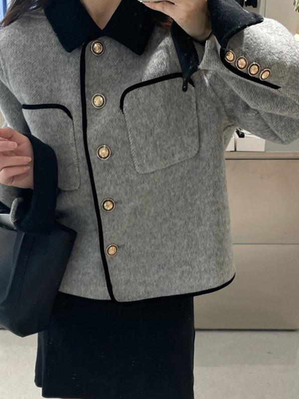 Double-Sided Cashmere Short Coat for Women with Gold Buttons - French Style Petite Woolen Jacket for Autumn and Winter 2024 Double-Sided Cashmere Short Coat for Women with Gold Buttons - French Style Petite Woolen Jacket for Autumn and Winter 2024