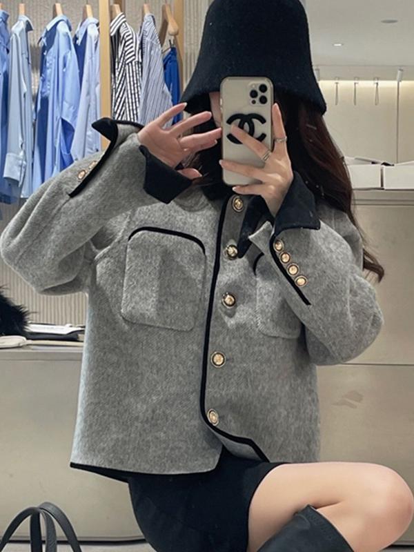 Double-Sided Cashmere Short Coat for Women with Gold Buttons - French Style Petite Woolen Jacket for Autumn and Winter 2024 Double-Sided Cashmere Short Coat for Women with Gold Buttons - French Style Petite Woolen Jacket for Autumn and Winter 2024