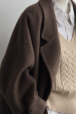 Double-Sided Cashmere Wool Coat for Women - 2024 Autumn Winter High-End Korean Style Petite Mid-Length Outerwear