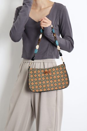 Double-Sided Floral Retro Underarm Bag with Beaded Strap, Vintage Chinese Style Hanfu Crossbody Bag, Unique Niche Design