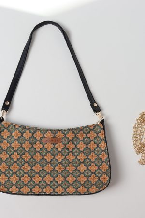 Double-Sided Floral Retro Underarm Bag with Beaded Strap, Vintage Chinese Style Hanfu Crossbody Bag, Unique Niche Design