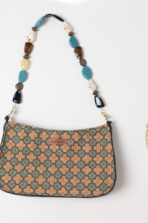 Double-Sided Floral Retro Underarm Bag with Beaded Strap, Vintage Chinese Style Hanfu Crossbody Bag, Unique Niche Design