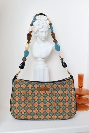 Double-Sided Floral Retro Underarm Bag with Beaded Strap, Vintage Chinese Style Hanfu Crossbody Bag, Unique Niche Design