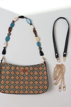 Double-Sided Floral Retro Underarm Bag with Beaded Strap, Vintage Chinese Style Hanfu Crossbody Bag, Unique Niche Design