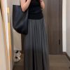 Draped Gray Midi Skirt for Women - Plus Size A-Line Long Skirt, Flattering Summer 2025 Fashion, Perfect for Casual Outings