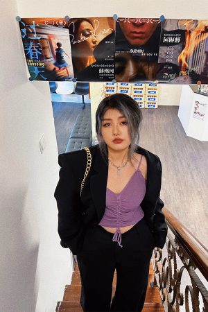 Drawstring Short Inner V-Neck Knitted Top - Pleated Sleeveless Slim-Fit Camisole for Women - Versatile Y2K Style