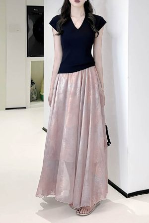 Dreamy High-Waisted Soft Smoke Chiffon Maxi Skirt - Light and Hazy Luster, Flowing Eight-Meter Swing Style for Spring and Summer