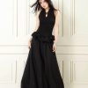 Elegant Black Chinese Style Buttoned Puff Long Skirt - Slimming Hollow-Out Design, Perfect for Formal Ceremonies and Events