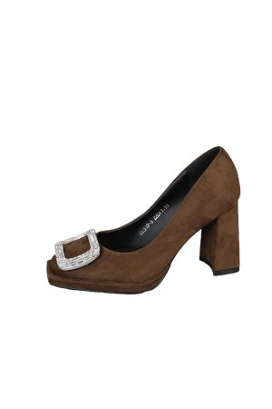 Elegant Black Suede High Heels with Square Buckle and Rhinestone, Versatile Square-Toe Slip-On Party Shoes for Women