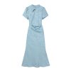 Elegant Blue Qipao Dress for Women - Chinese Style National Wind 2025 Summer Long Dress - Cool & Stylish Temperament Fashion
