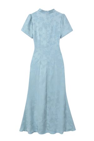 Elegant Blue Qipao Dress for Women - Chinese Style National Wind 2025 Summer Long Dress - Cool & Stylish Temperament Fashion