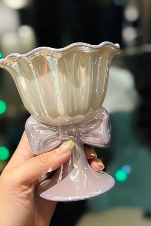 Elegant Bowknot Ceramic Ice Cream Cup - High-Value Girls' Dessert Bowl for Stylish Treats