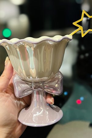 Elegant Bowknot Ceramic Ice Cream Cup - High-Value Girls' Dessert Bowl for Stylish Treats