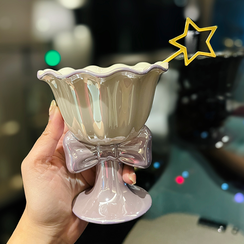 Elegant Bowknot Ceramic Ice Cream Cup - High-Value Girls' Dessert Bowl for Stylish Treats Elegant Bowknot Ceramic Ice Cream Cup - High-Value Girls' Dessert Bowl for Stylish Treats