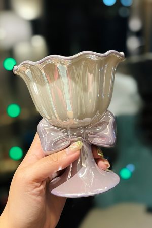 Elegant Bowknot Ceramic Ice Cream Cup - High-Value Girls' Dessert Bowl for Stylish Treats
