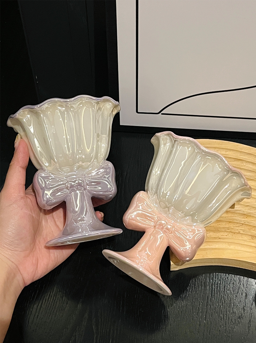 Elegant Bowknot Ceramic Ice Cream Cup - High-Value Girls' Dessert Bowl for Stylish Treats Elegant Bowknot Ceramic Ice Cream Cup - High-Value Girls' Dessert Bowl for Stylish Treats