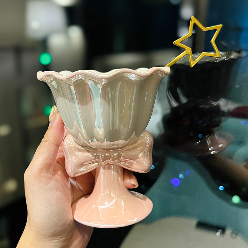 Elegant Bowknot Ceramic Ice Cream Cup - High-Value Girls' Dessert Bowl for Stylish Treats Elegant Bowknot Ceramic Ice Cream Cup - High-Value Girls' Dessert Bowl for Stylish Treats