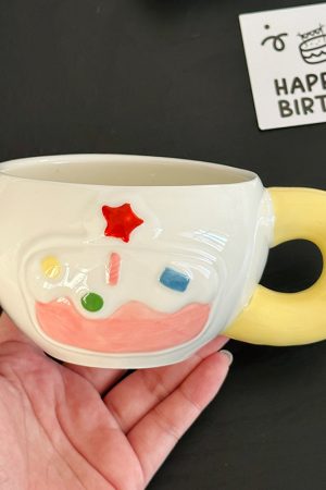 Elegant Ceramic Birthday Cake Bowl and Plate Set - High-Temperature Underglaze Tableware for Home Use