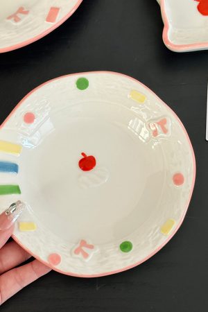 Elegant Ceramic Birthday Cake Bowl and Plate Set - High-Temperature Underglaze Tableware for Home Use