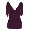 Elegant Charm Purple Low-Cut Pleated Vest for Women - Retro Waist-Defining Bust Tie French Style Top