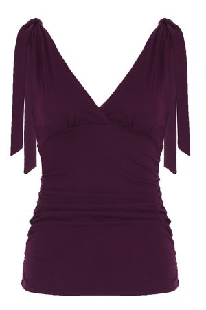 Elegant Charm Purple Low-Cut Pleated Vest for Women - Retro Waist-Defining Bust Tie French Style Top