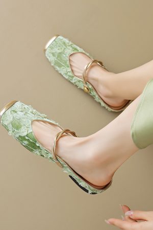 Elegant Chinese-Style Retro Flat Half-Drag Square-Toe Sandals for Women - Italian Corso Venezia Inspired Fashion Footwear