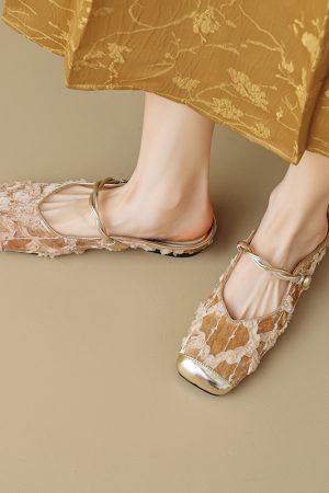 Elegant Chinese-Style Retro Flat Half-Drag Square-Toe Sandals for Women - Italian Corso Venezia Inspired Fashion Footwear
