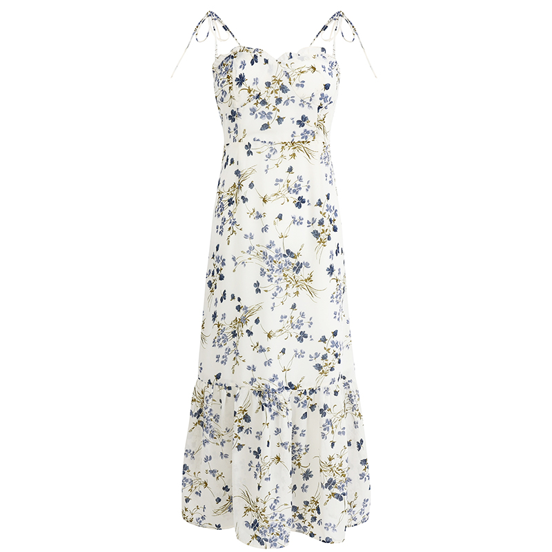 Elegant Floral Spaghetti Strap Long White Dress - French Style Summer Vacation 2025 Women's Fashion Elegant Floral Spaghetti Strap Long White Dress - French Style Summer Vacation 2025 Women's Fashion