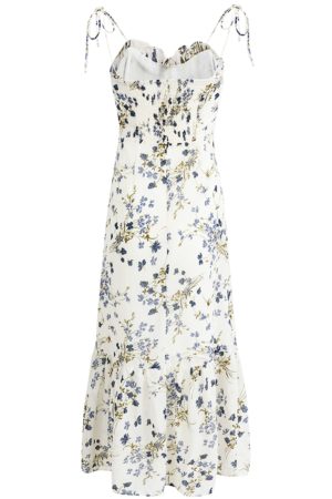 Elegant Floral Spaghetti Strap Long White Dress - French Style Summer Vacation 2025 Women's Fashion