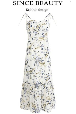 Elegant Floral Spaghetti Strap Long White Dress - French Style Summer Vacation 2025 Women's Fashion