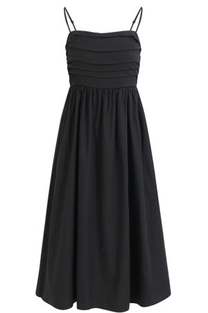 Elegant Goddess Long Black Dress - French Style Vacation Sling Dress for Summer 2025 Women's Fashion