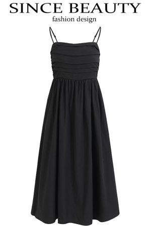 Elegant Goddess Long Black Dress - French Style Vacation Sling Dress for Summer 2025 Women's Fashion
