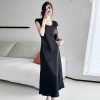 Elegant Heavy Satin Diagonal Cut U-Neck Short Sleeve Dress for Women â€“ Summer 2025 Slim Commuter Style, Chic Evening Wear